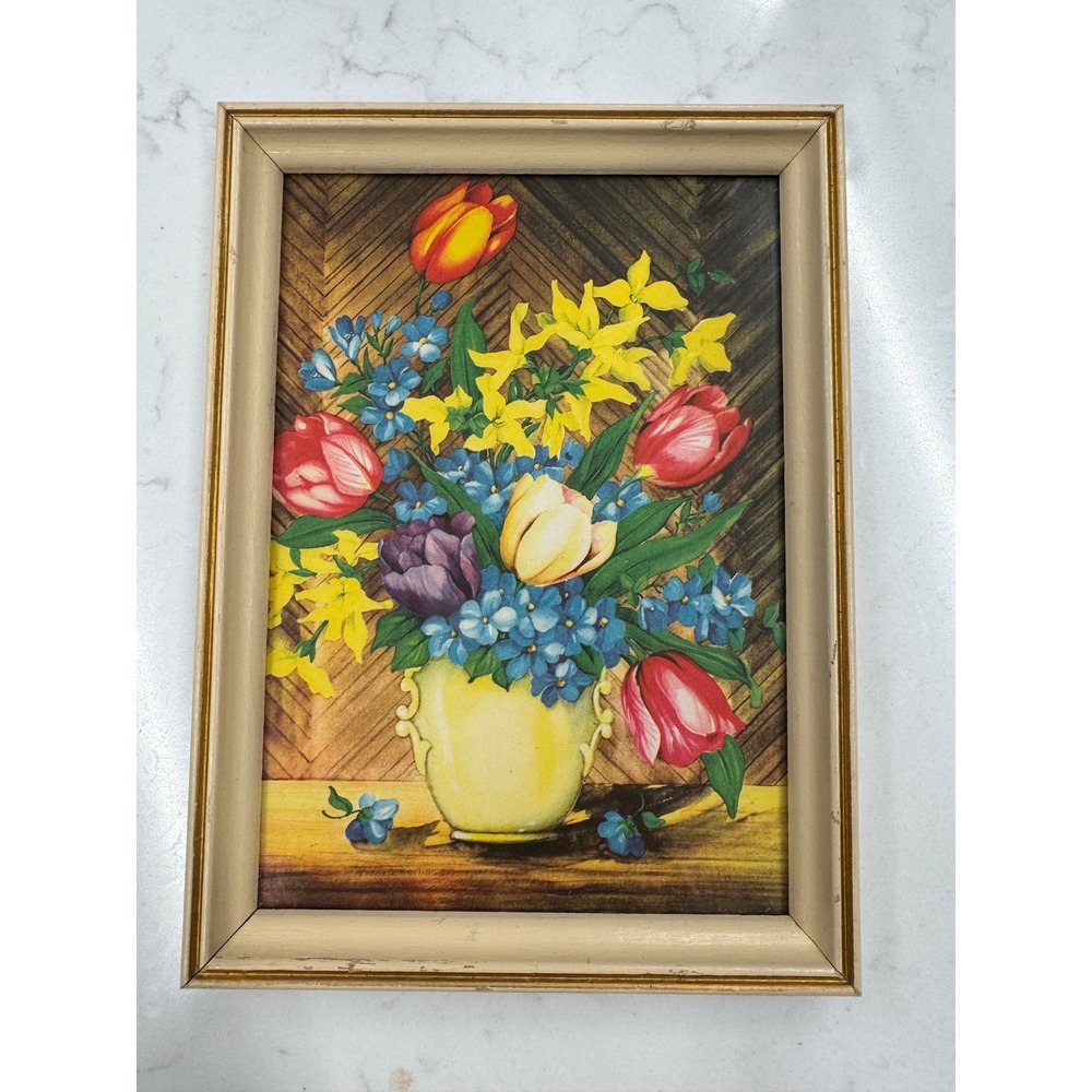 Original Vintage Framed Floral Print Pair Mid Century Cottagecore Wall Art - Picture 3 of 11